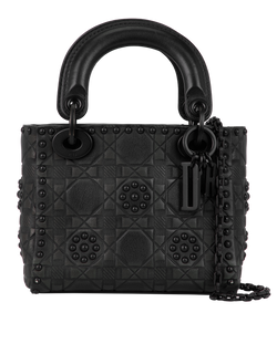 Studded Mini Lady Dior, Leather, Black, 35-MA-0148, S, 2*